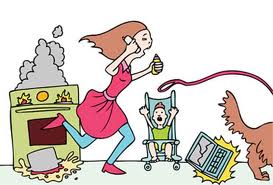 cartoon of busy mom