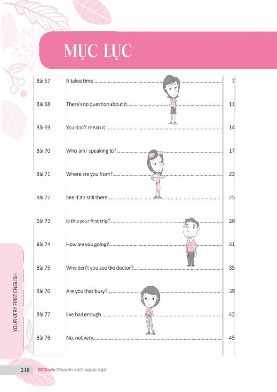 Mục lục cuốn sách Your Very First English - Tự nói tiếng Anh chuẩn - dễ - nhanh Volume 2