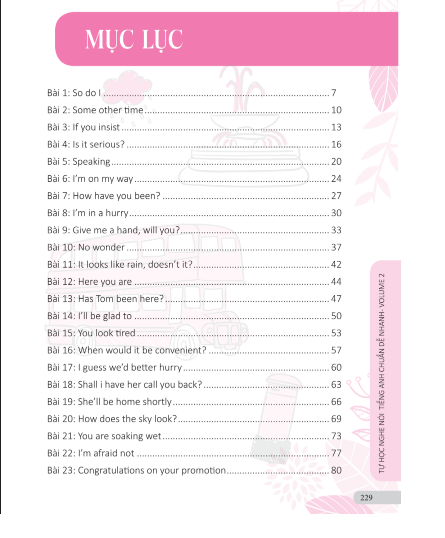 Mục lục cuốn sách Your very first English Tự học nghe nói tiếng Anh chuẩn dễ nhanh – Volume 1