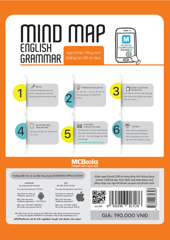 Cuốn sách Mindmap English Grammar có giá bán lẻ trên bìa là 190.000 VNĐ