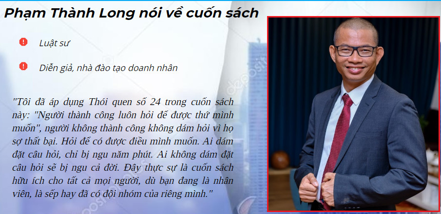 Luật sư, diễn giả, nhà đào tạo doanh nhân Phạm Thành Long review sách Rich habits poor habits