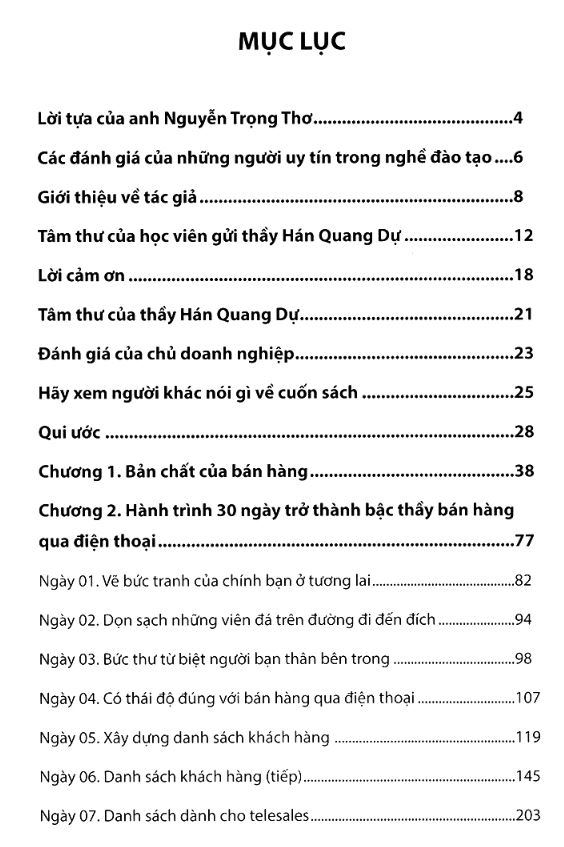 Mục lục sách Hành trình 30 ngày trở thành bậc thầy bán hàng qua điện thoại (1)