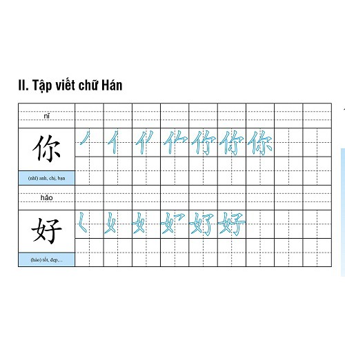 Nội dung trong cuốn "Tập viết chữ Hán phiên bản mới"