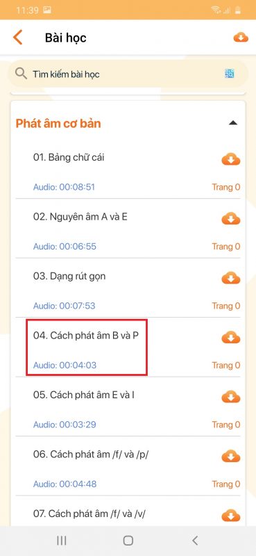 Chọn phần "Cách phát âm B và P"