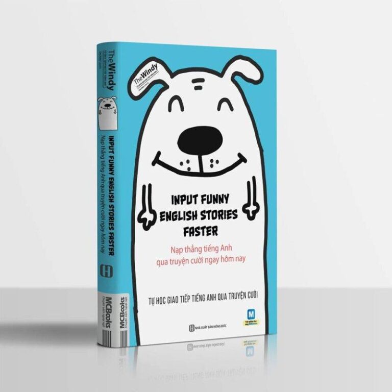 Cuốn sách Input Funny English Stories Faster có thiết kế đẹp mắt với phần bìa màu xanh - trắng nổi bật