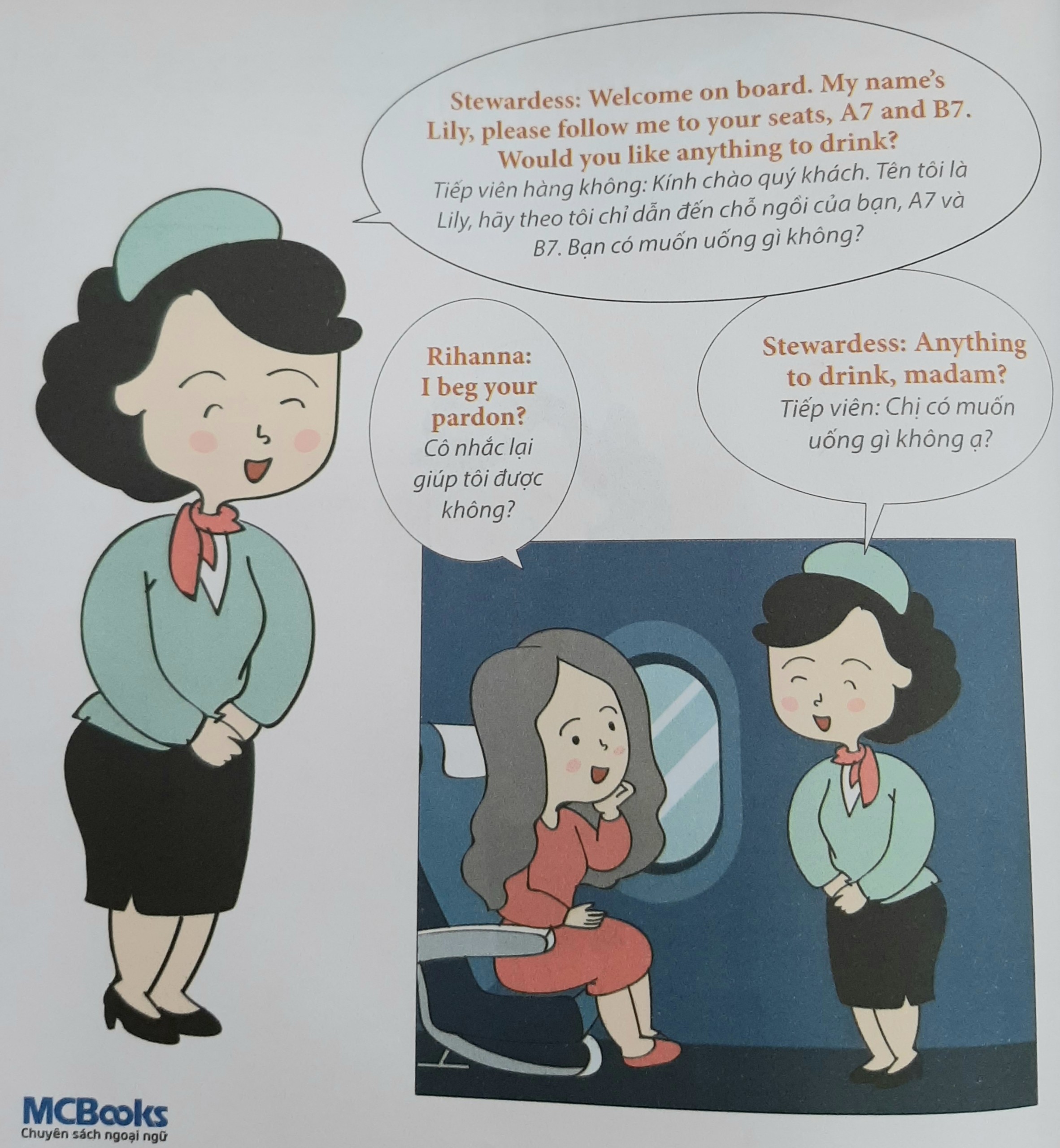 Câu giao tiếp bằng tiếng Anh khi nói chuyện với tiếp viên hàng không