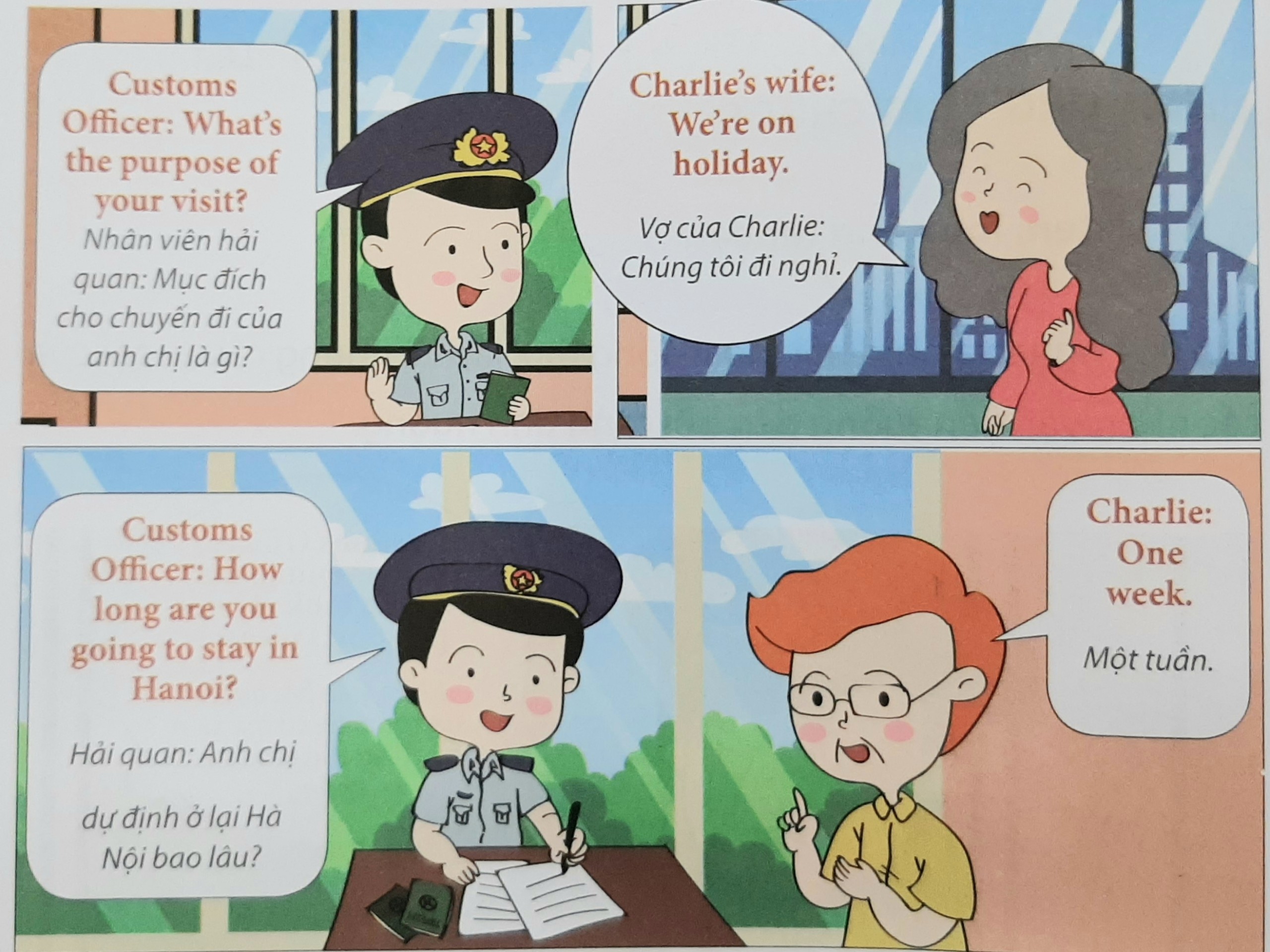 Nhân viên hải quan hỏi về thông tin chuyến đi