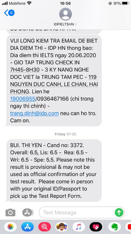 Kết quả thi IELTS 6.5 điểm của mình