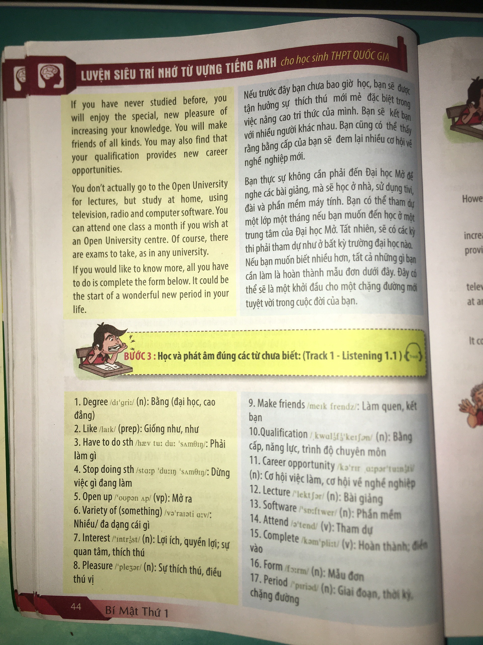 Phần dịch nghĩa và cung cấp từ mới của cuốn Luyện siêu trí nhớ từ vựng tiếng Anh