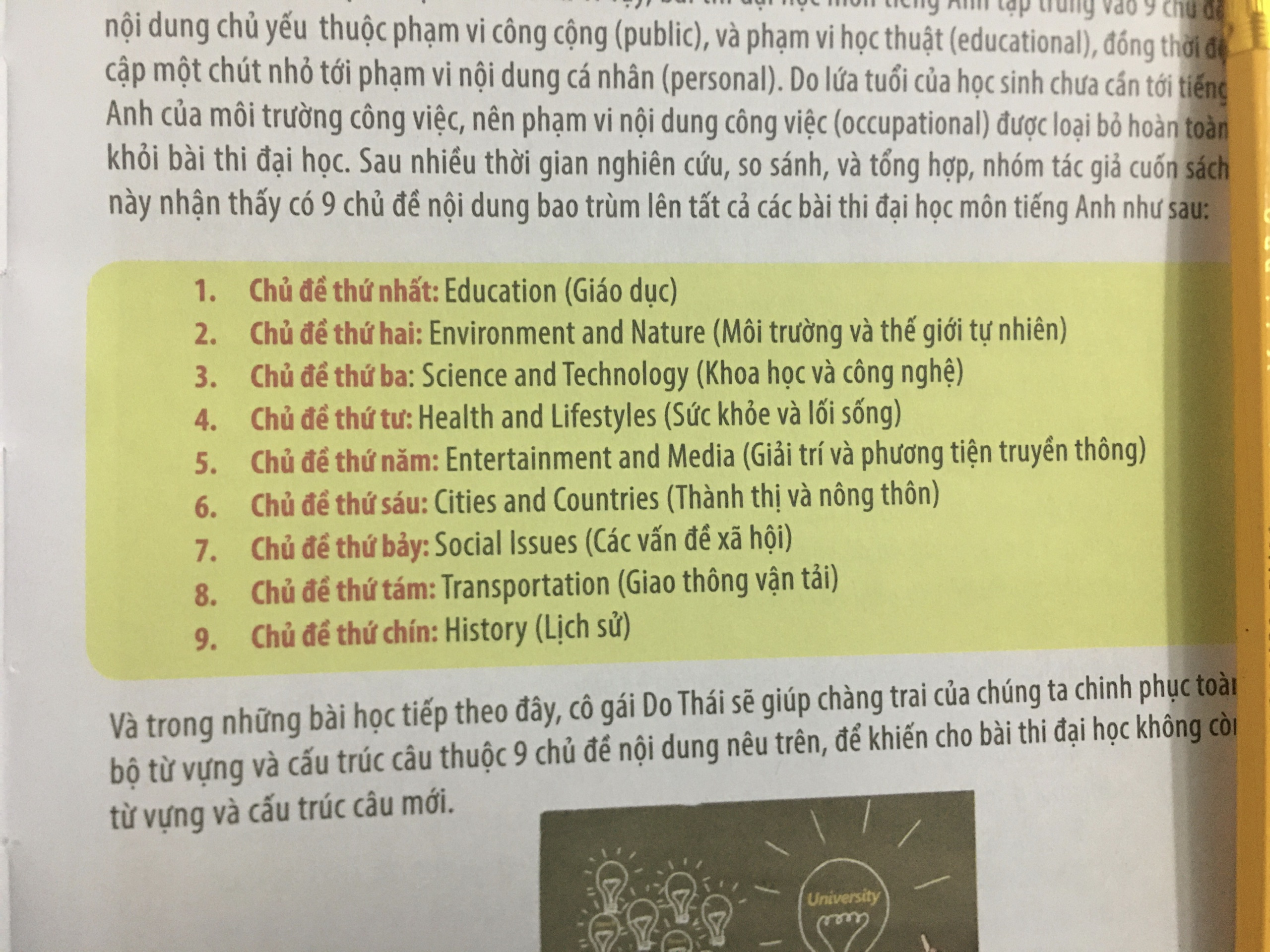 9 chủ đề bài học của cuốn luyện siêu trí nhớ từ vựng tiếng Anh