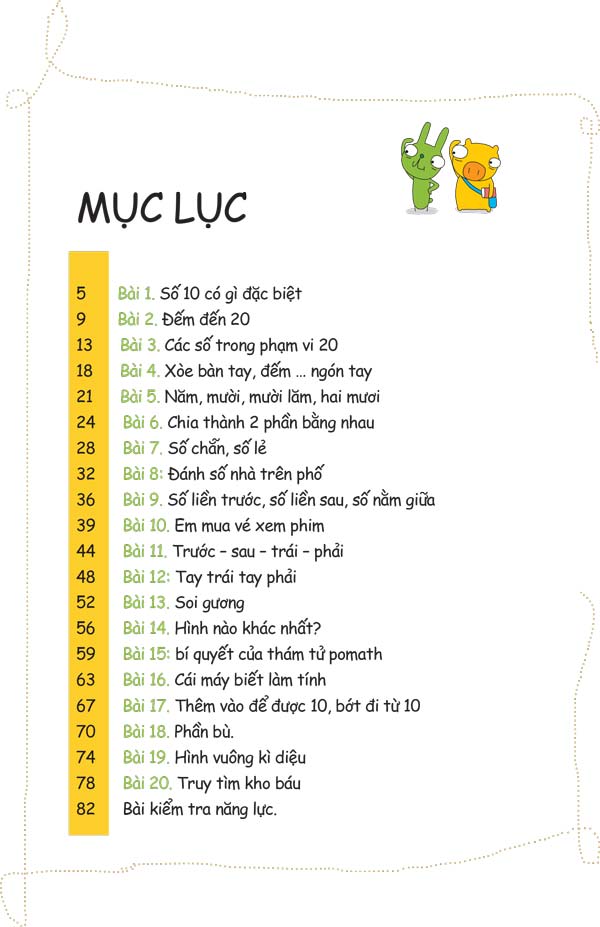 Mục lục sách Pomath - Toán tư duy cho trẻ em 4 - 6 tuổi tập 5