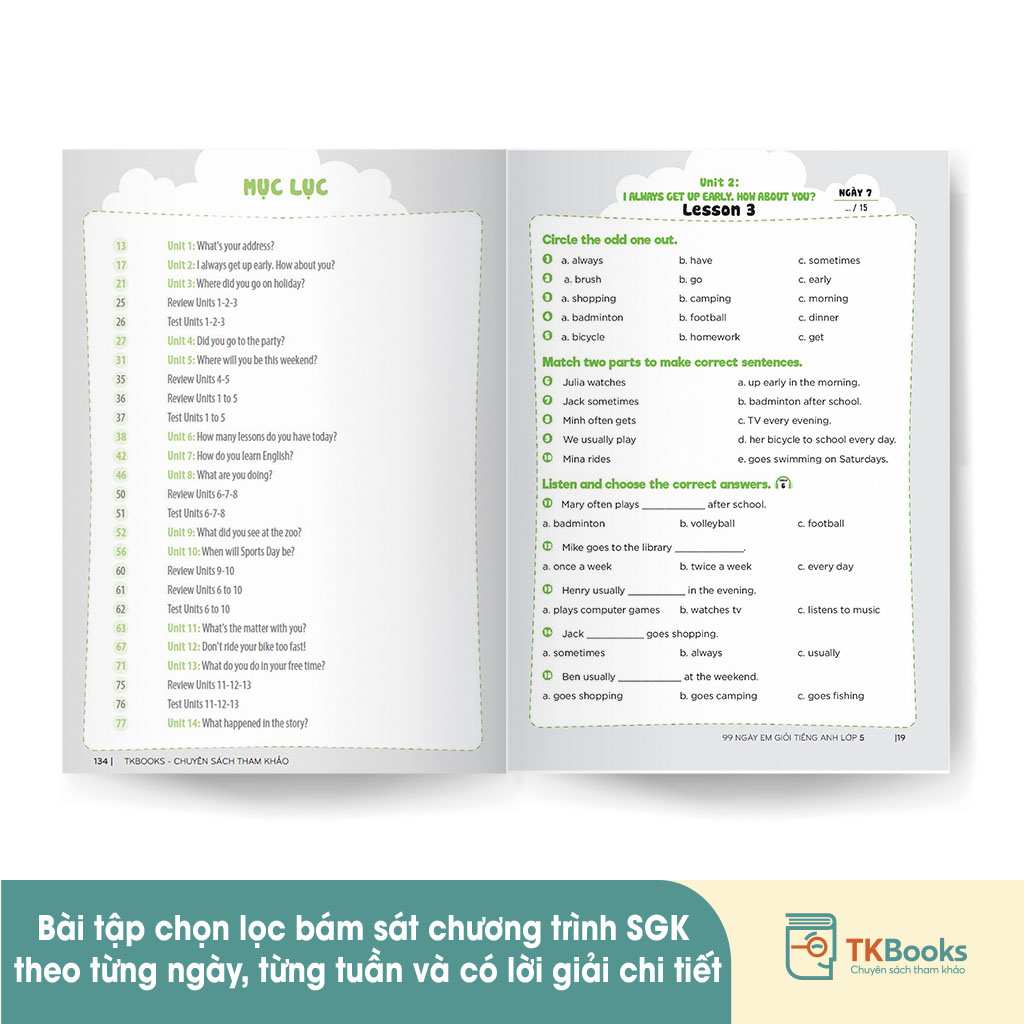 Nội dung sách bám sát chương trình tiếng Anh lớp 5 của Bộ GD