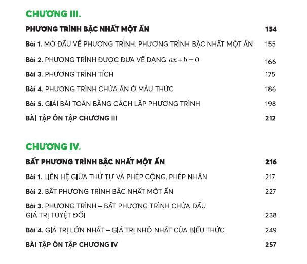 Mục lục sách Làm chủ kiến thức Toán lớp 8 phần Đại số (Tiếp theo)