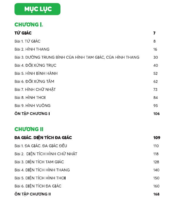 Mục lục sách Làm chủ Toán 8 - Phần hình học