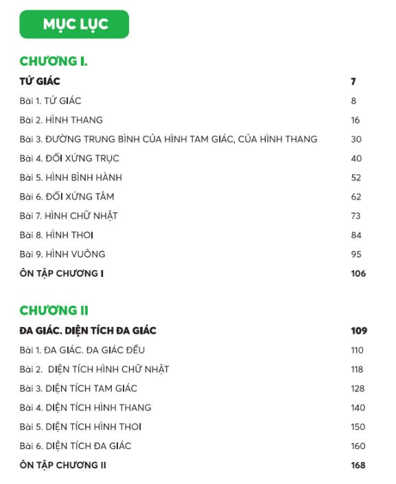 Mục lục sách Làm chủ kiến thức Toán lớp 8 - Phần Hình học