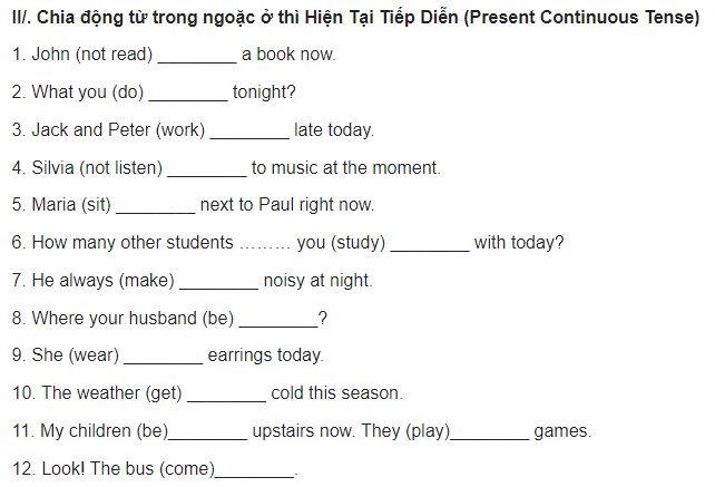 Bài tập về thì hiện tại tiếp diễn