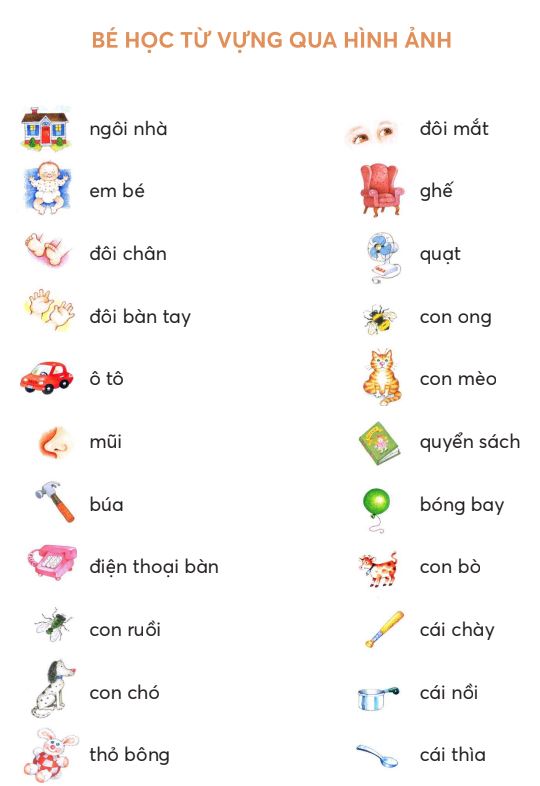 Phần từ vựng giải thích cho hình ảnh trong truyện tranh tiềm thức cho bé