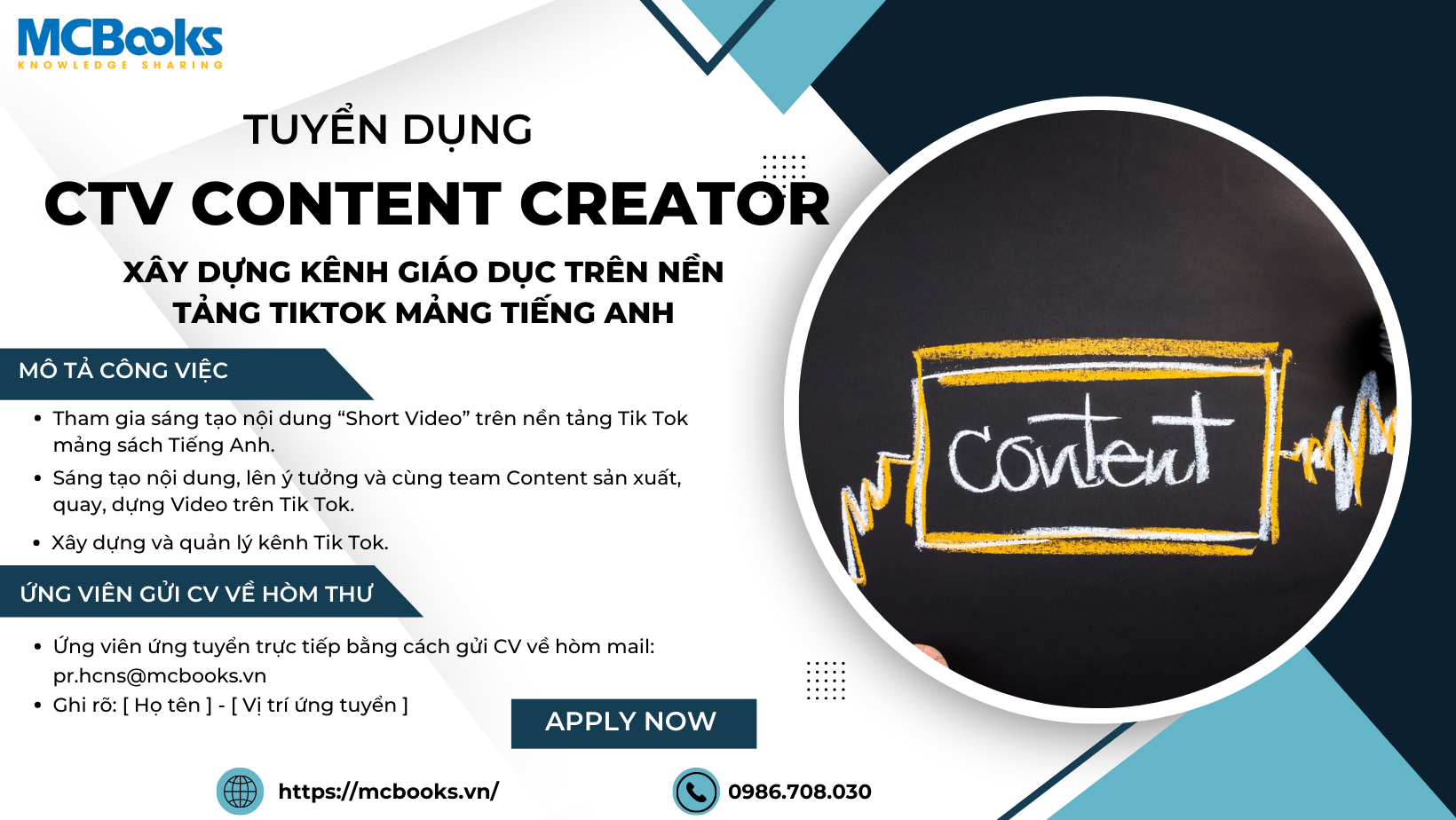 Mcbooks tuyển dụng CTV Content mảng Tiktok