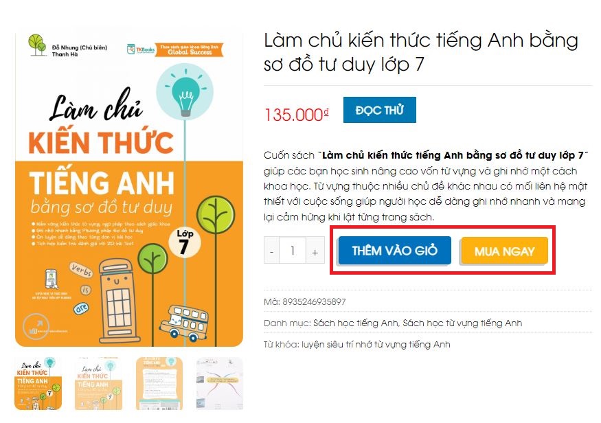 Nhấn vào Giỏ hàng hoặc Mua ngay nếu bạn thấy cuốn sách phù hợp với mình