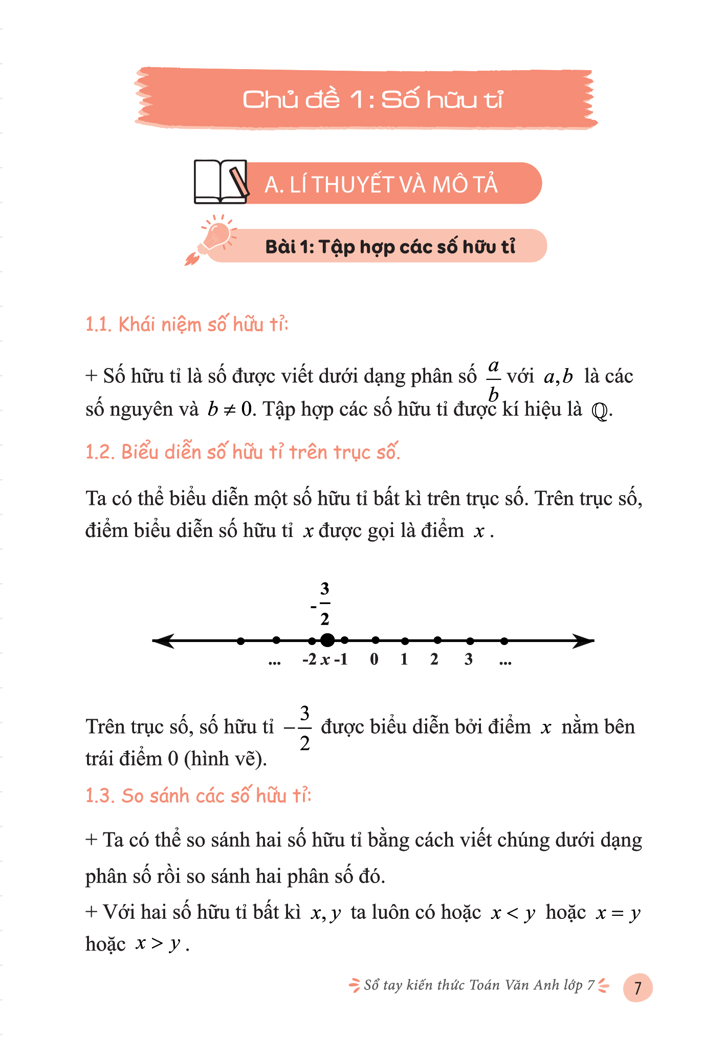 Nội dung trong sách Sổ tay kiến thức Toán - Văn - Anh lớp 7