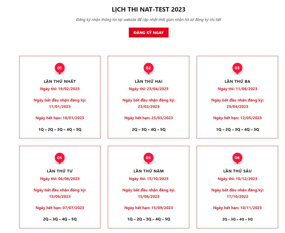 Lịch thi NAT Test 2023