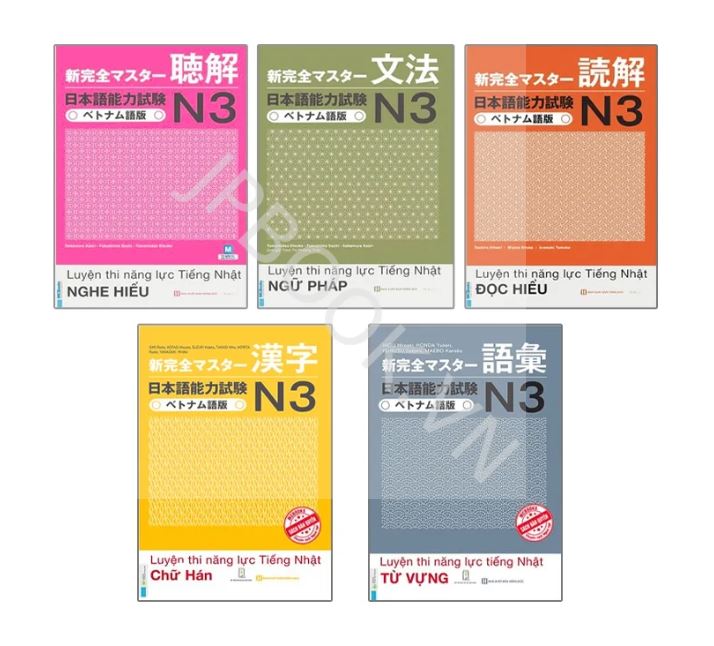 Sách luyện thi tiếng Nhật JLPT có 5 bộ từ trình độ N5 đến N1, mỗi bộ gồm 5 cuốn