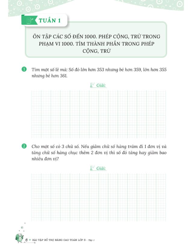 Nội dung trong sách Bài tập bổ trợ nâng cao Toán lớp 3 - Tập 1
