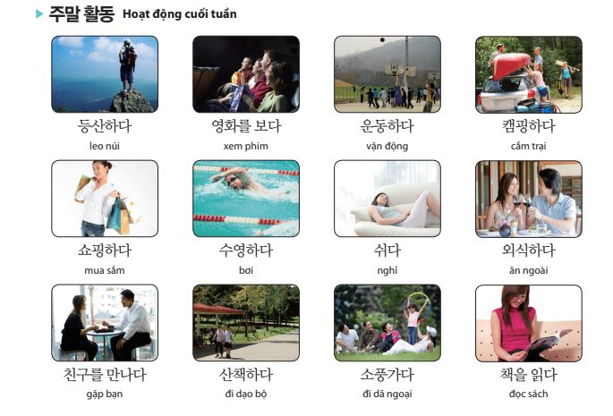 Từ vựng tiếng Hàn sơ cấp 1 bài 6 - Hoạt động cuối tuần