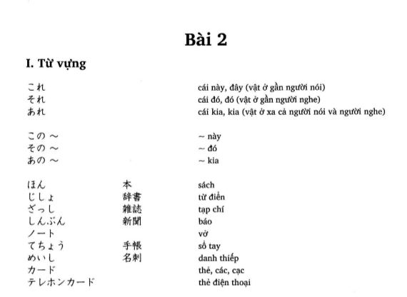 Từ vựng tiếng Nhật bài 2 trong giáo trình Minna no Nihongo