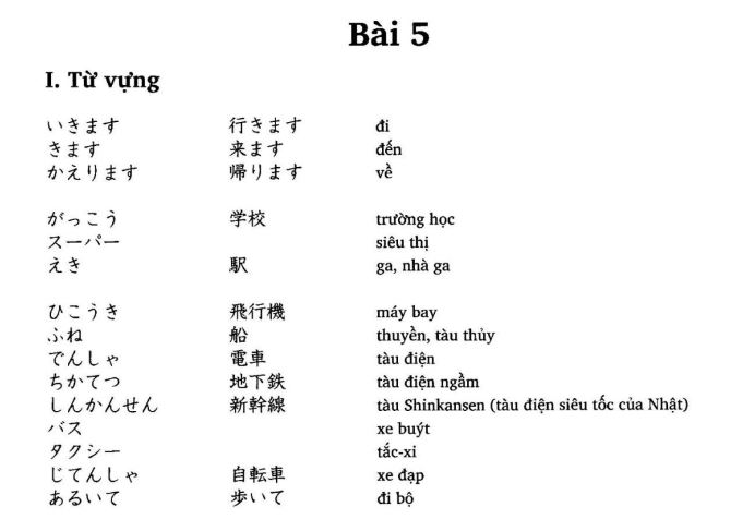 Từ vựng tiếng Nhật bài 5 trong giáo trình Minna no Nihongo