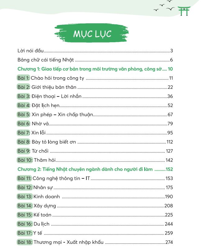 Mục lục sách Tự học tiếng Nhật cho người đi làm
