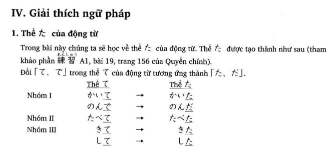 Ngữ pháp tiếng Nhật bài 19 trong giáo trình Minna no Nihongo với chủ điểm ngữ pháp là Thể た của động từ.