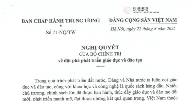 Nghị quyết 71/NQ-TW năm 2025 của Bộ Chính trị