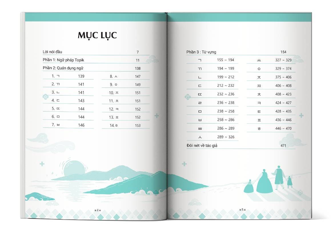 Mục lục cuốn sách 5000 Cấu Trúc Ngữ Pháp, Quán Dụng Ngữ Và Từ Vựng Tiếng Hàn