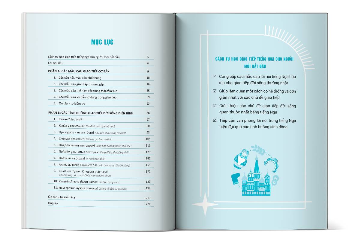 Mục lục cuốn sách Tự Học Giao Tiếp Tiếng Nga Cho Người Mới Bắt Đầu
