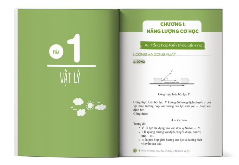 Nội dung trong sách Mục lục của cuốn sách Sổ tay kiến thức Khoa học Tự nhiên Lý - Hóa - Sinh lớp 9